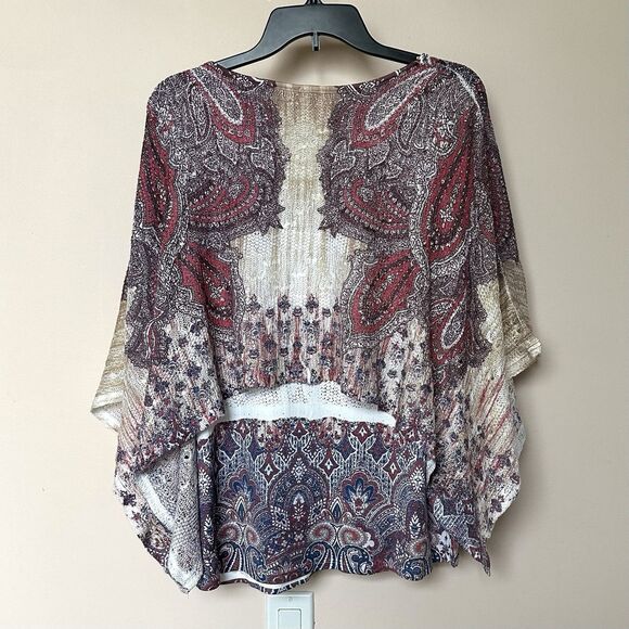 Reba Top Attached Poncho Large Western Boho Rhinestone Stretchy Made in USA - Picture 3 of 8